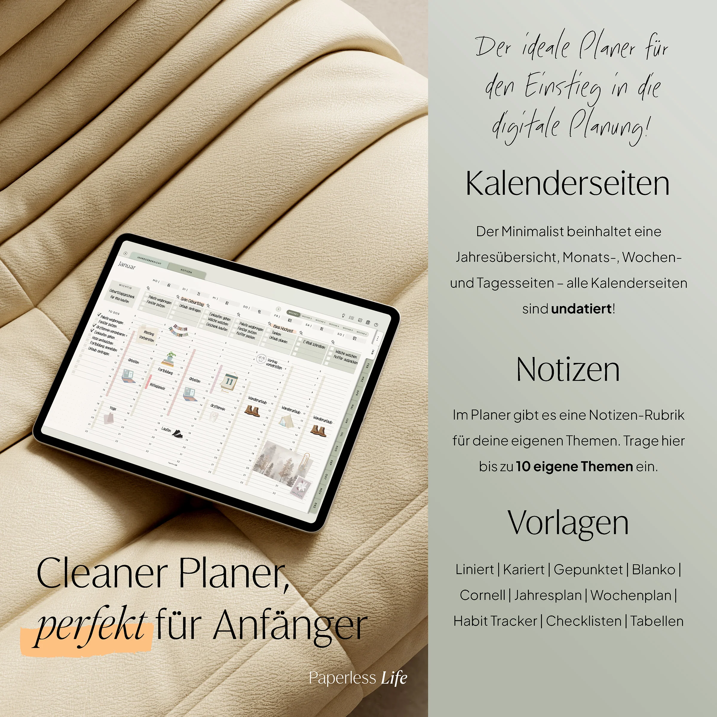 Undatierter Digitaler Planer I für Goodnotes u.v.m. I der Minimalist - Image 6